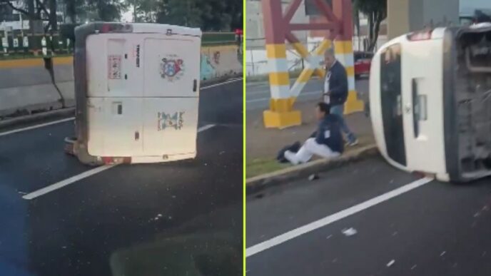 Accidente en Tepotzotlán causa volcadura de dos combis en Periférico Norte